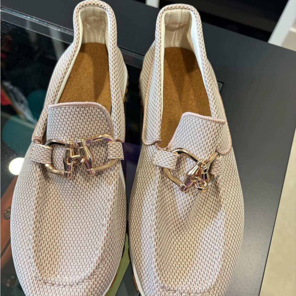 Elegant Beige Loafers with Gold Accent